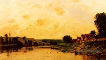 Lavandière Au Bord De La Rivière Scène Hippolyte Camille Delpy Paysage Peinture à l'huile